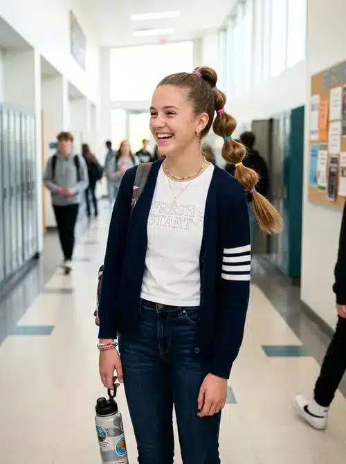 Bubble braid ponytail for school