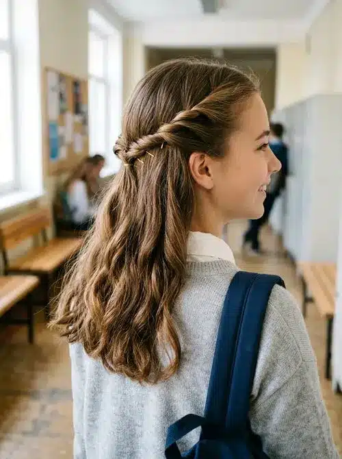 Half up twist hairstyle for school
