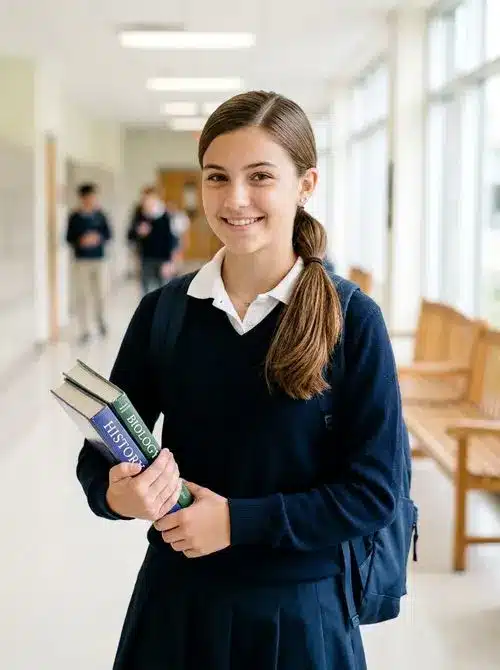 Low ponytail with a side part for school