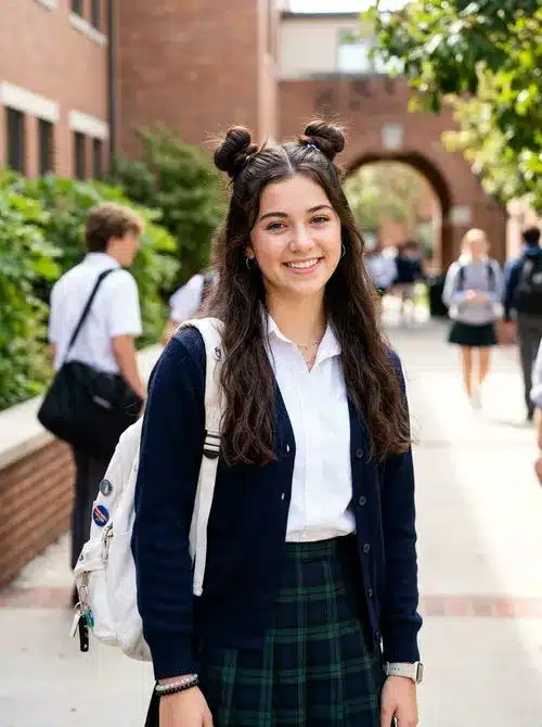 Half-up space buns hairstyle for teens