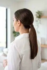 Quick low ponytail for busy school mornings