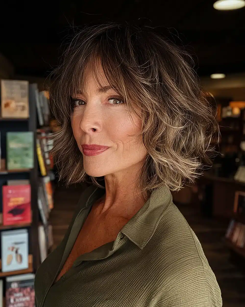 Textured shaggy lob with dimensional layers and subtle highlights for older women, showcasing 20+ youthful shaggy hairstyles women over 50 are wearing in 2026