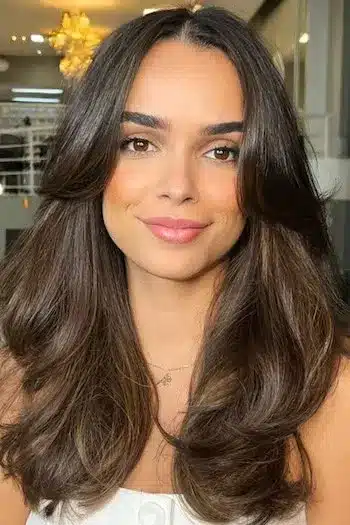 31 Butterfly Haircut Ideas For The Perfect Layered Hairstyle 14 Sleek butterfly layers with middle part and symmetrical framing