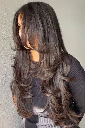 31 Butterfly Haircut Ideas For The Perfect Layered Hairstyle 10 Classic brunette butterfly haircut on long hair with elegant layers