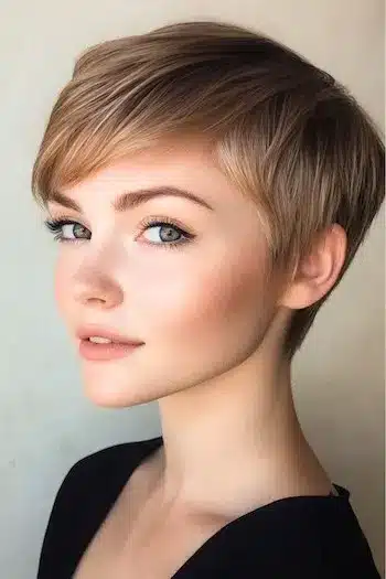 Tousled pixie with thin fine layers for a young woman with short brown hair