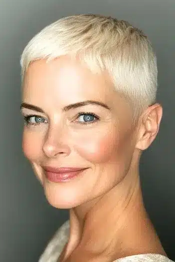 Platinum pixie haircut for thin hair with a bold, voluminous crown