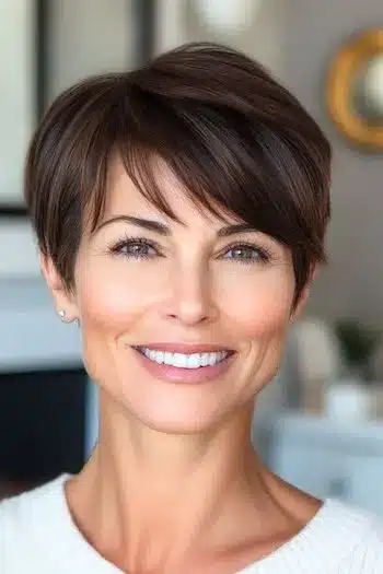 Rounded pixie haircut for thin hair with a full, bouncy crown