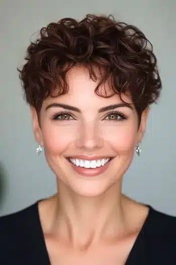 Curly pixie haircut for thin hair with natural bounce and body