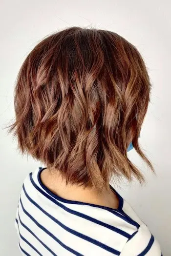 Choppy textured wavy bob hairstyle viewed from the back