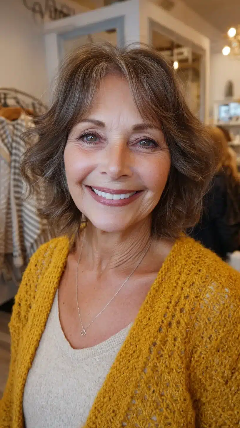Softly tapered natural gray bob for senior women, included in 50 pretty shag haircuts for thin hair women over 70 swear make them look younger