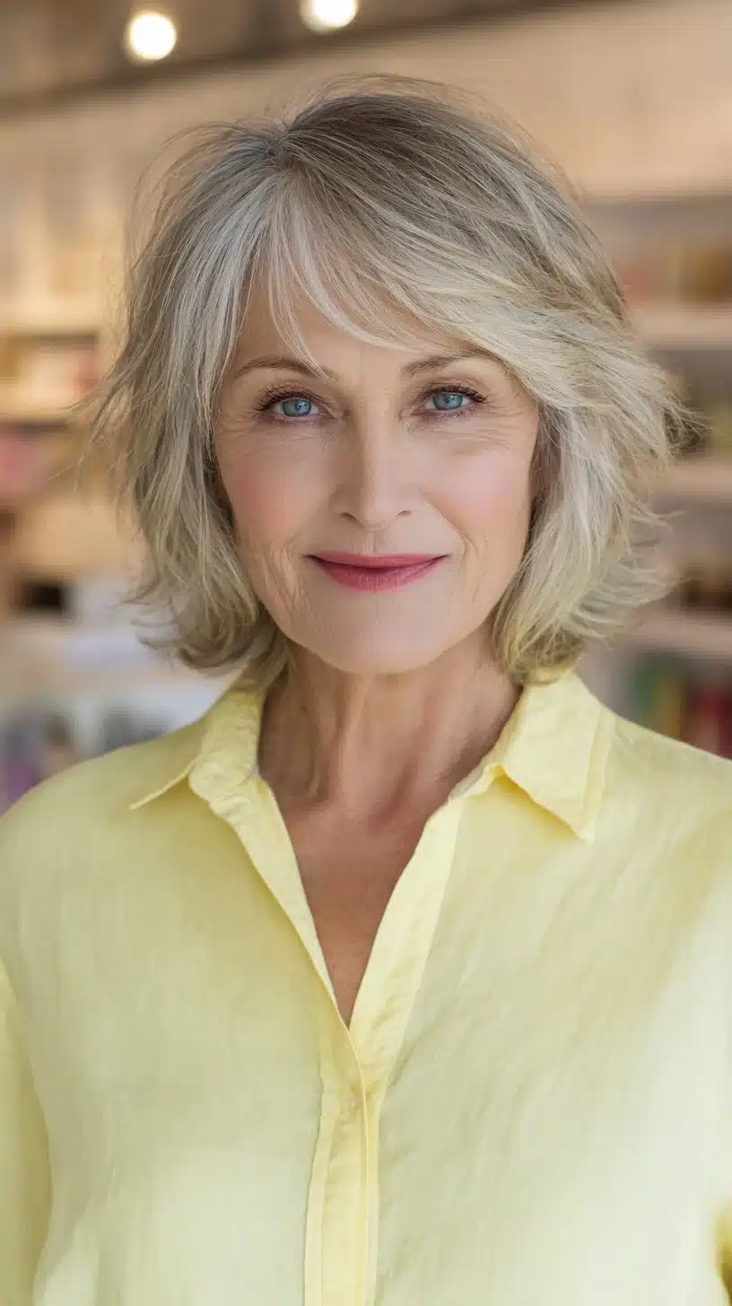 Light silver feathered shag for mature fine hair, included in 50 pretty shag haircuts for thin hair women over 70 swear make them look younger
