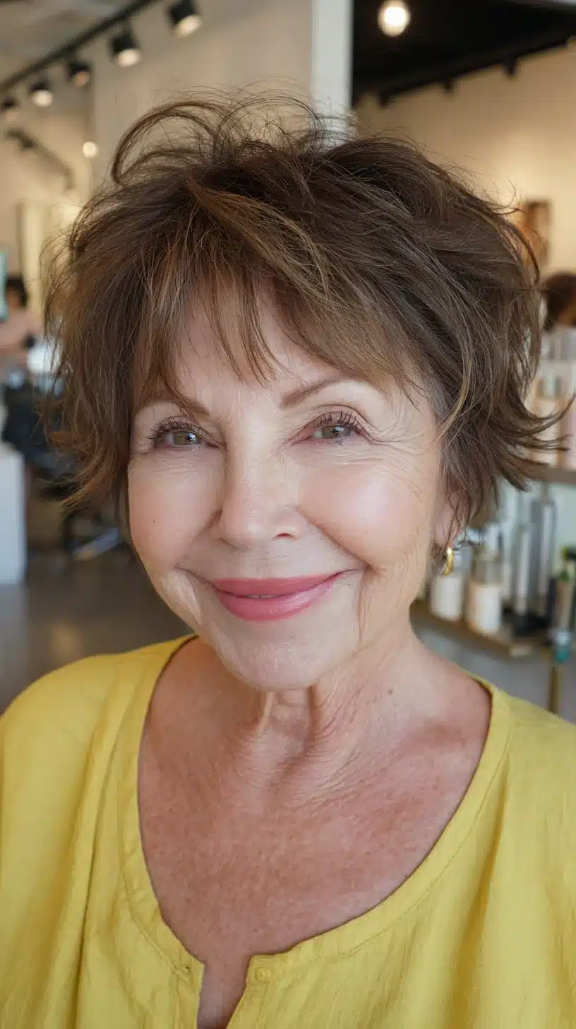 Effervescent chestnut textured shag for senior ladies, one of 50 pretty shag haircuts for thin hair women over 70 swear make them look younger