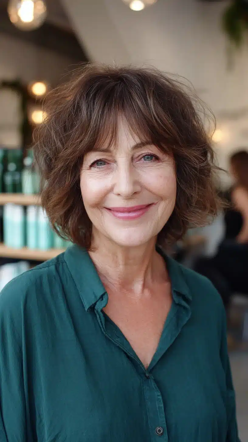 Charming chestnut tousled layers, part of 50 pretty shag haircuts for thin hair women over 70 swear make them look younger