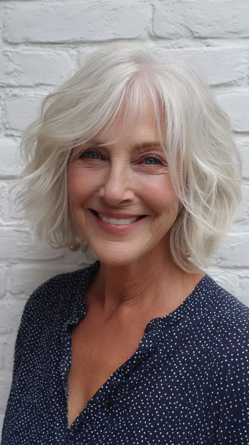 Effortless white layered shag for women over 70, included in 50 pretty shag haircuts for thin hair women over 70 swear make them look younger
