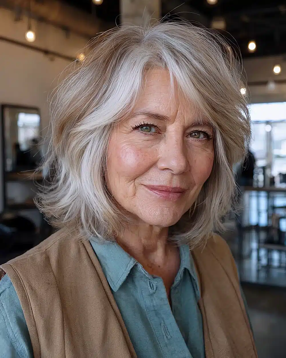 Short shaggy bob with light layers and tousled shape, featured in 50 pretty shag haircuts for thin hair women over 70 swear make them look younger