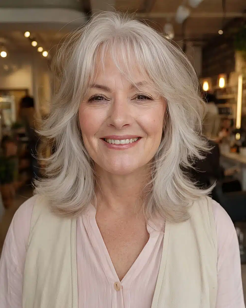 Shoulder-length shag with airy layers and soft fringe, included in 50 pretty shag haircuts for thin hair women over 70 swear make them look younger
