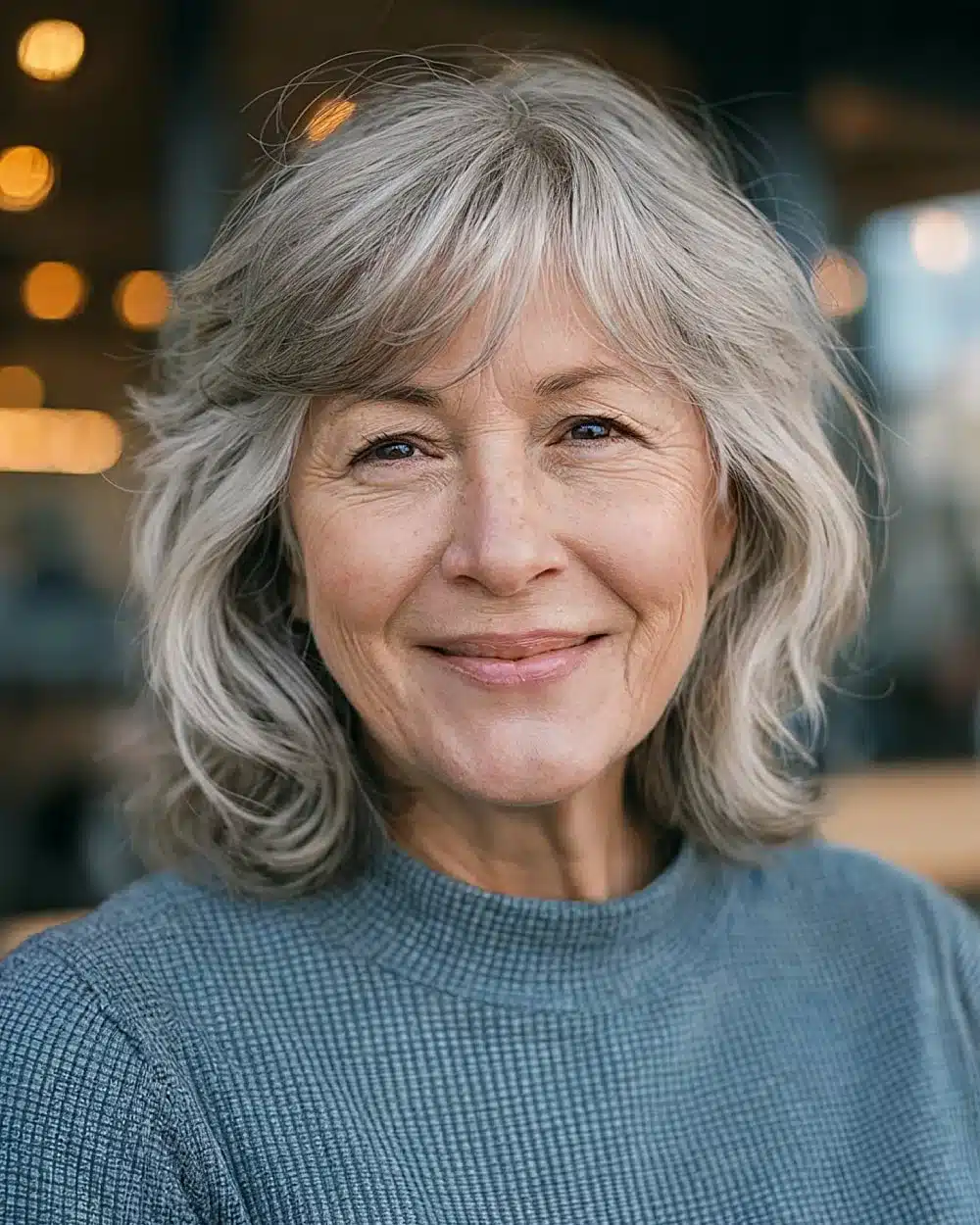 Side-swept bangs on layered shag for round face shape, included in 50 pretty shag haircuts for thin hair women over 70 swear make them look younger