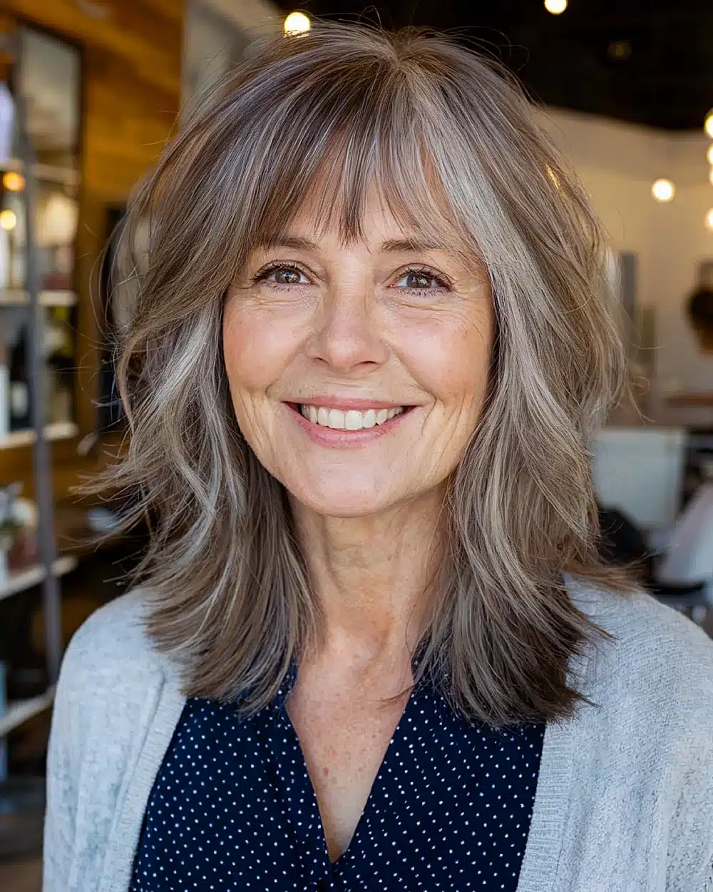 Layered shag with soft fringe for large forehead, part of 50 pretty shag haircuts for thin hair women over 70 swear make them look younger