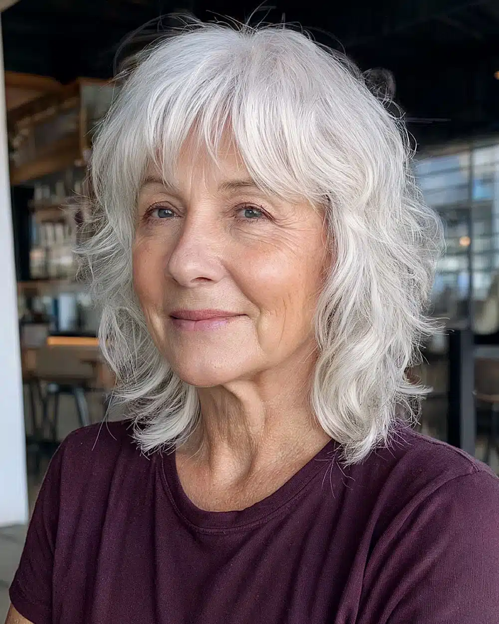 Shag with voluminous crown for thin gray hair, one of 50 pretty shag haircuts for thin hair women over 70 swear make them look younger