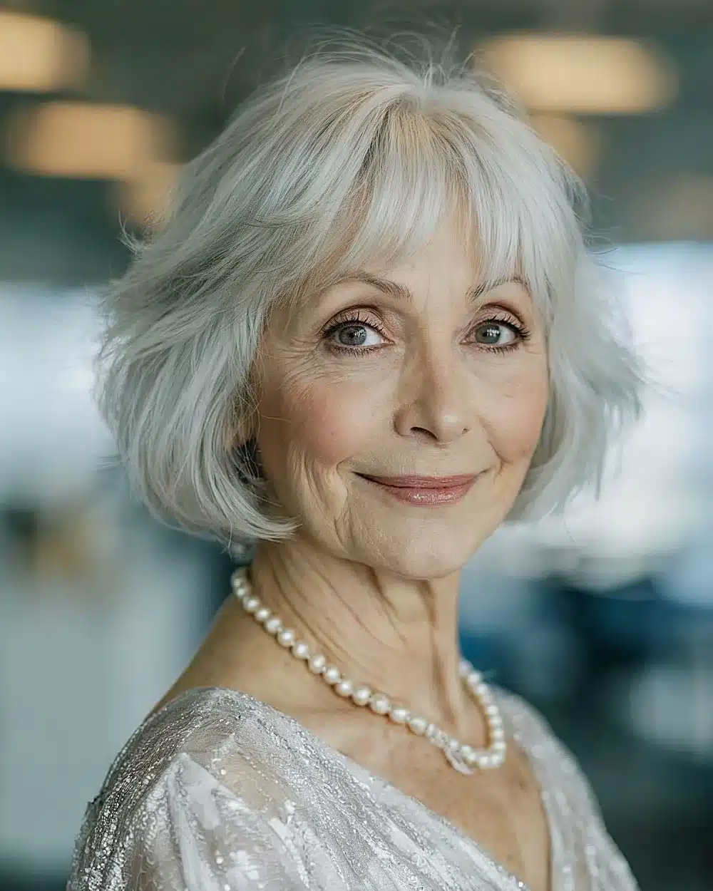Feathertide haircut with soft fringe and rounded bob shape, featured in 50 pretty shag haircuts for thin hair women over 70 swear make them look younger