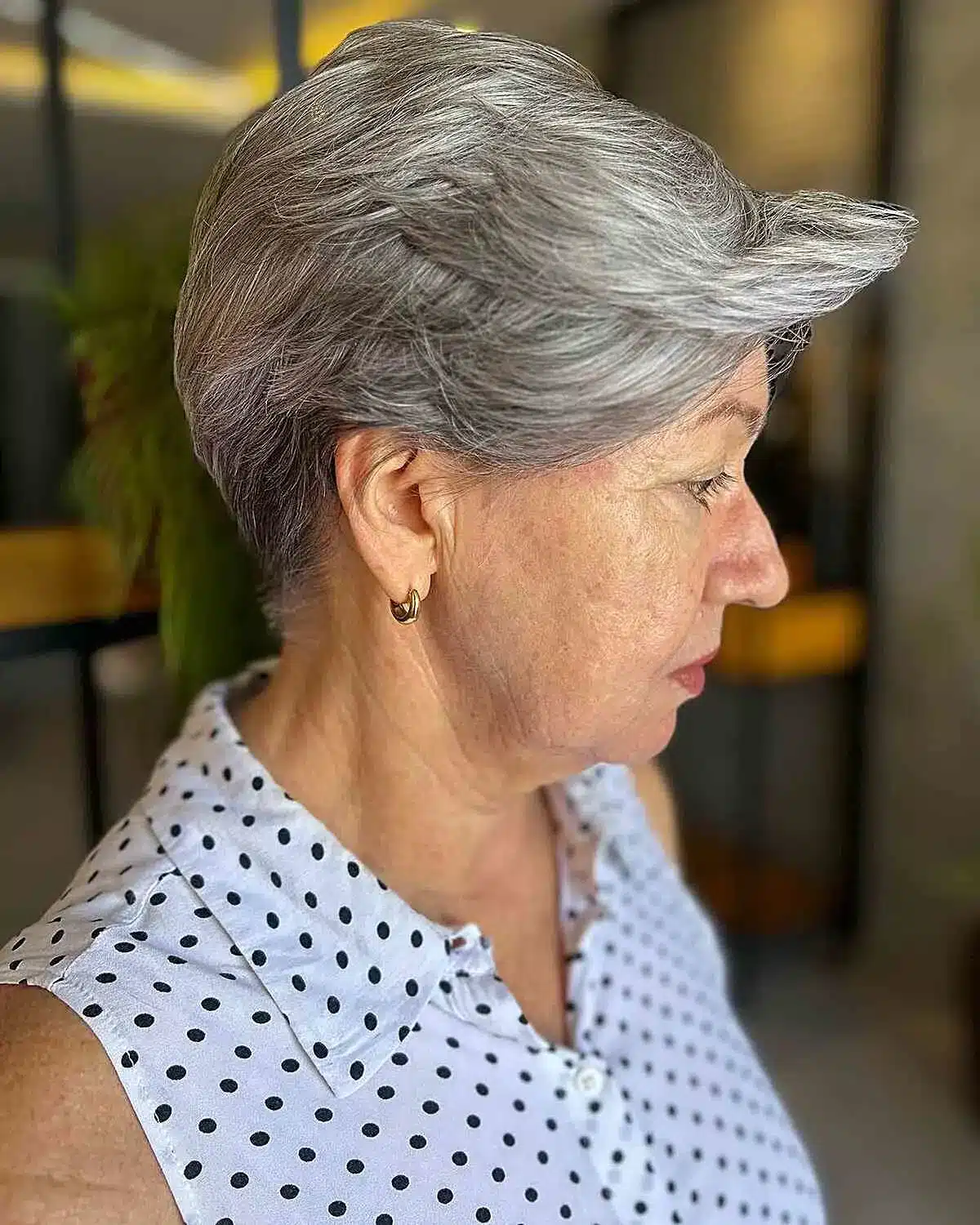 51 Cutest Wash and Wear Haircuts for Women Over 50 23 Short Stacked Pixie Cut with Side Fringe for 50-Year-Old Ladies