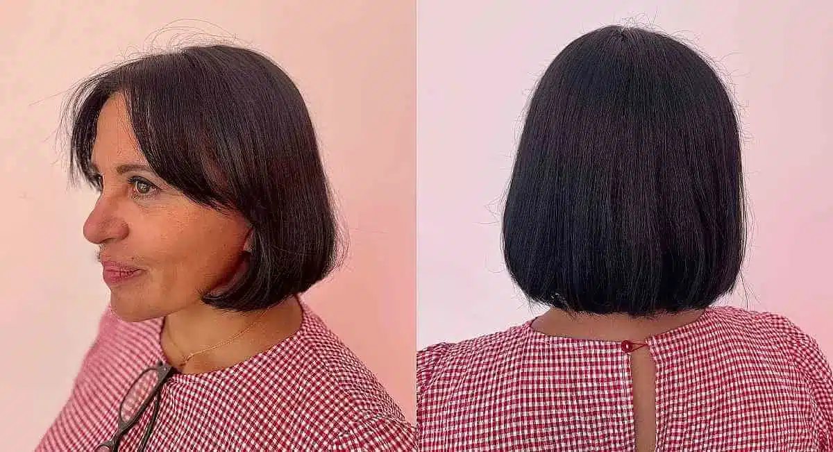 51 Cutest Wash and Wear Haircuts for Women Over 50 36 Wash-and-Wear Dark Brown Bob for Straight Hair for Ladies Over 50