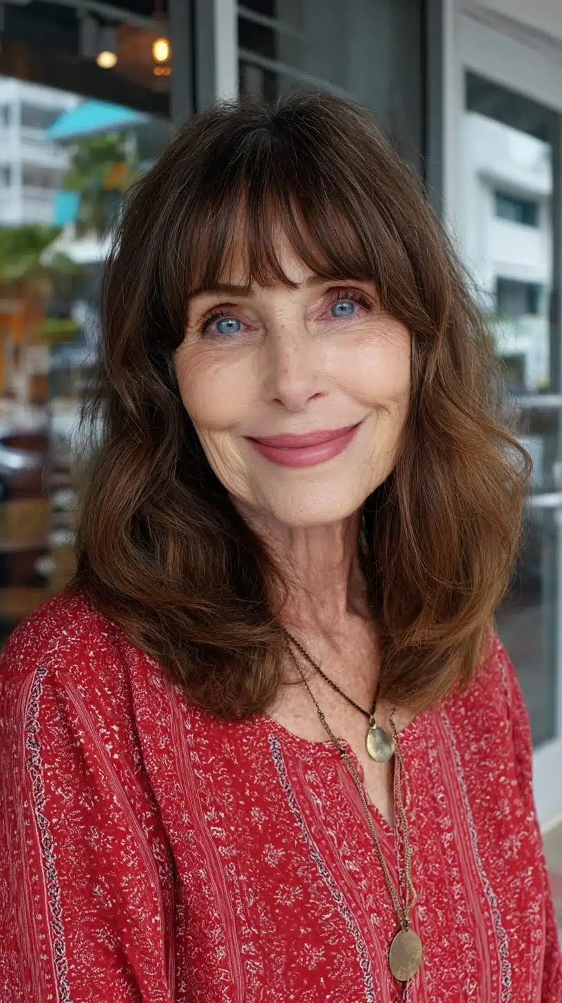 51 Modern Medium Shaggy Hairstyles Women Over 60 Can Pull Off 20 Airy shoulder-length shag with brow-skimming micro-bangs from 51 Modern Medium Shaggy Hairstyles Women Over 60 Can Pull Off