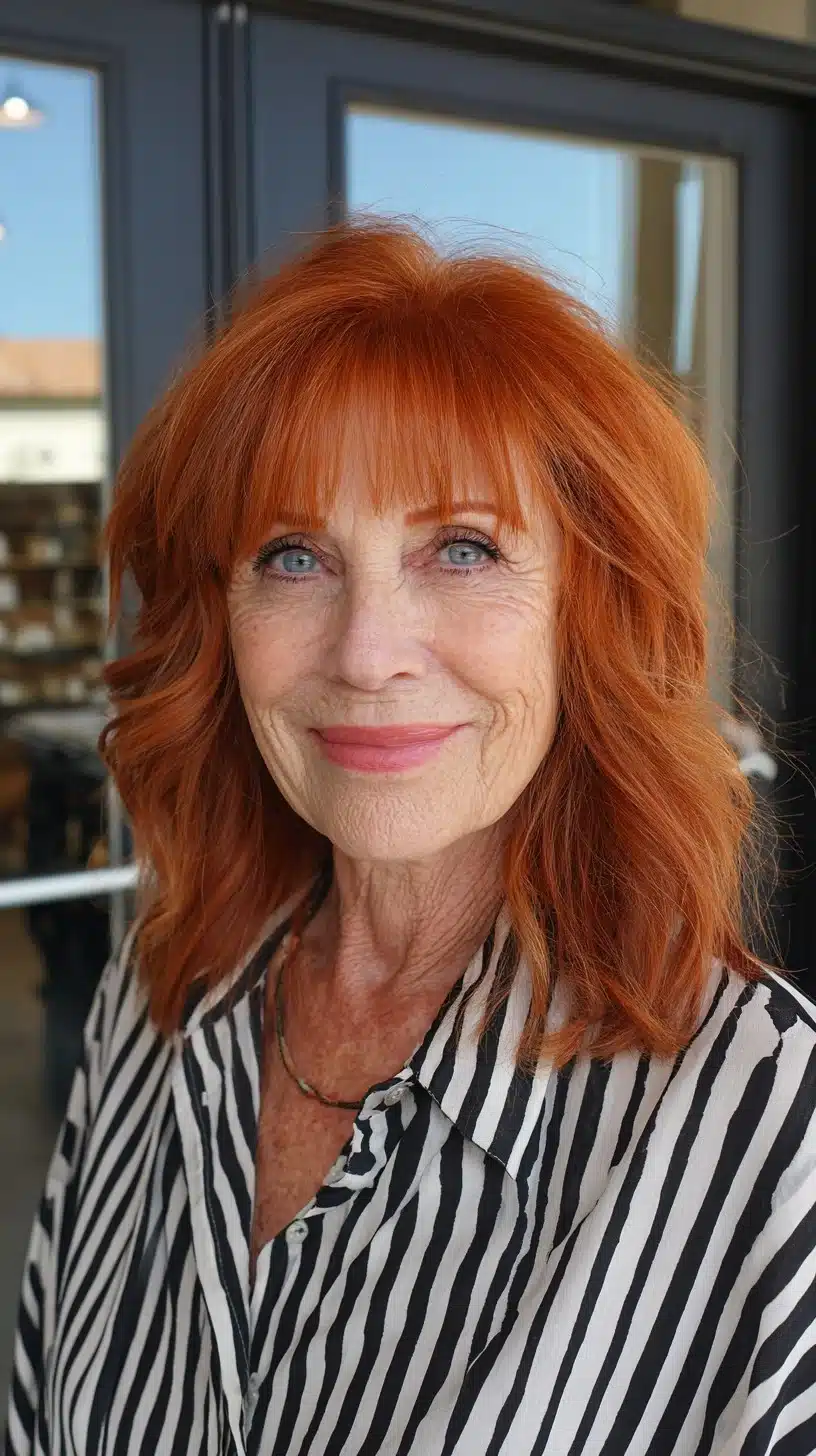 51 Modern Medium Shaggy Hairstyles Women Over 60 Can Pull Off 26 Textured copper lob with blunted micro-fringe and face-framing layers from 51 Modern Medium Shaggy Hairstyles Women Over 60 Can Pull Off