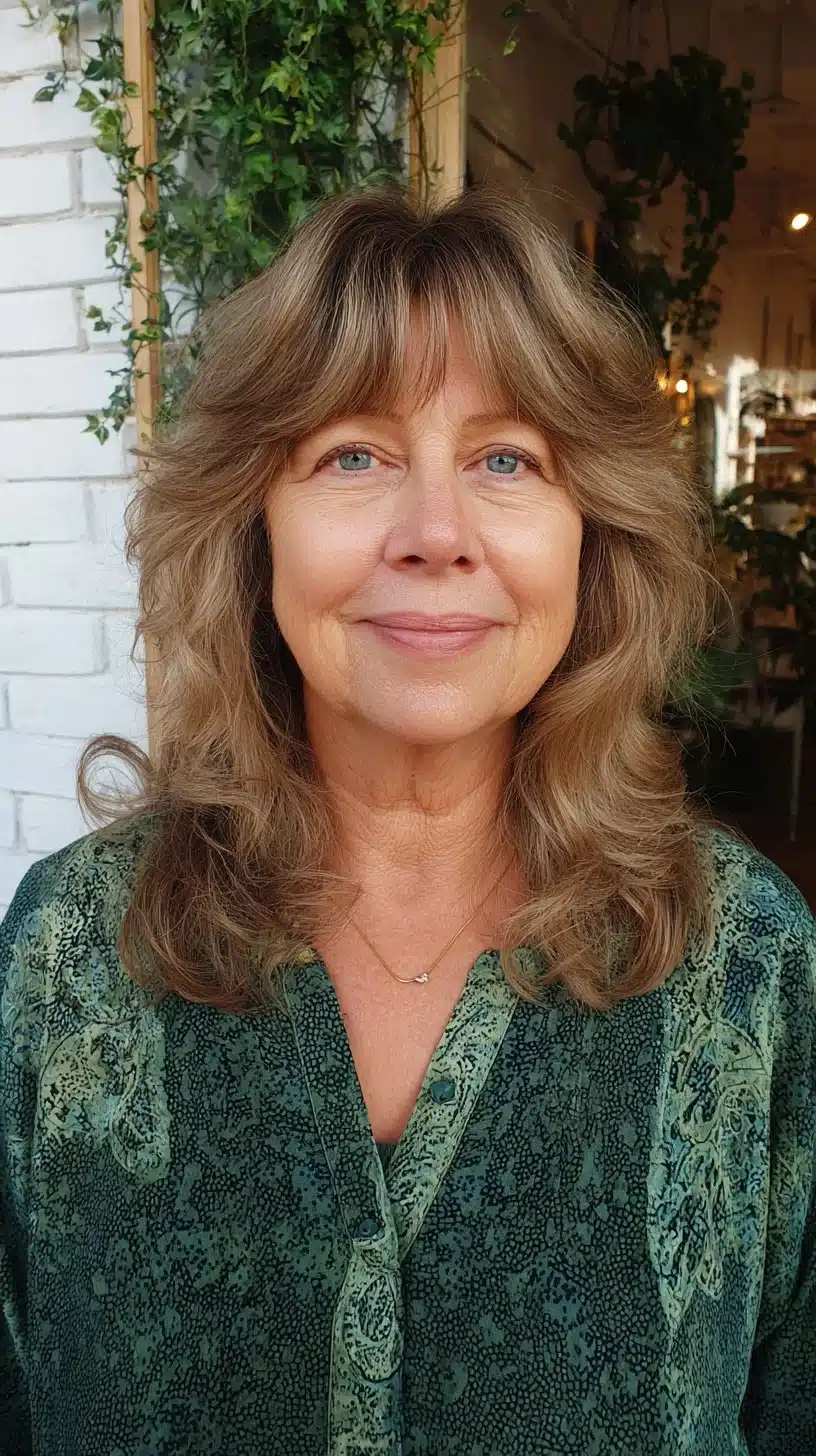 51 Modern Medium Shaggy Hairstyles Women Over 60 Can Pull Off 4 Soft face-framing shoulder shag with feathered crown from 51 Modern Medium Shaggy Hairstyles Women Over 60 Can Pull Off
