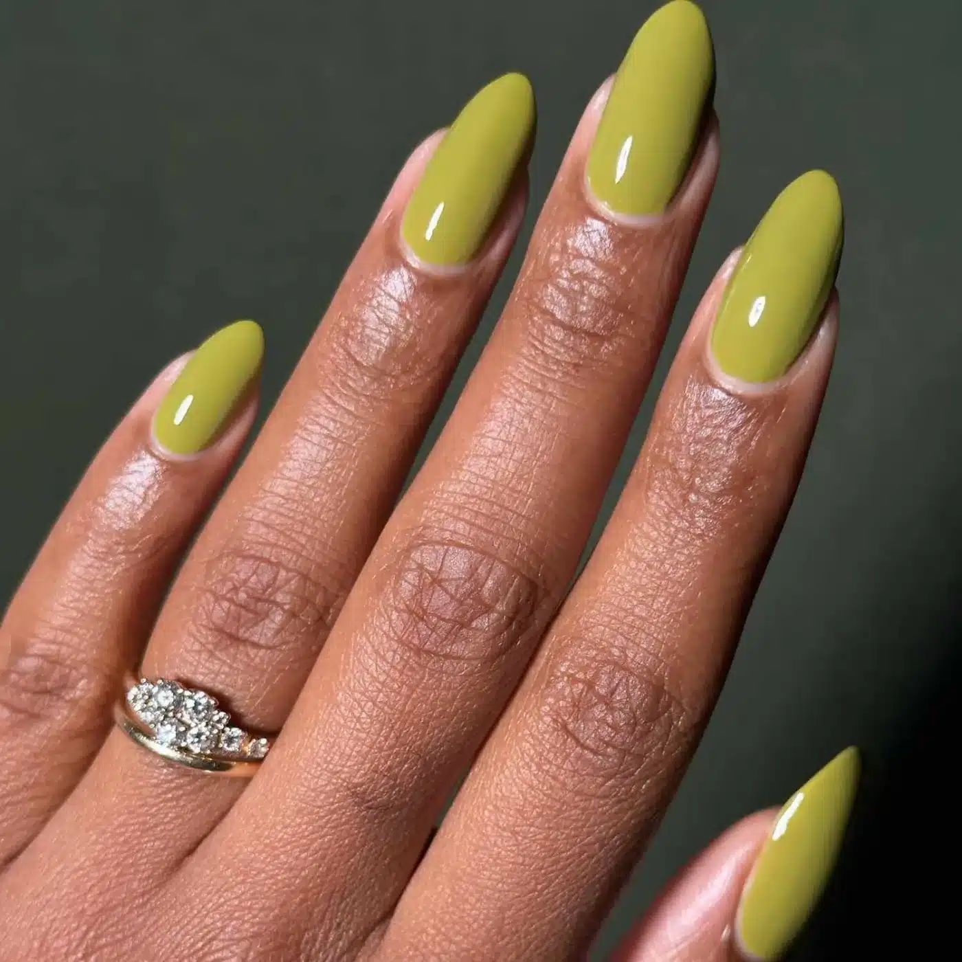 18 Olive Green Nail Ideas for an Unexpected Spring Manicure 15 Glossy solid Olive Green Nails