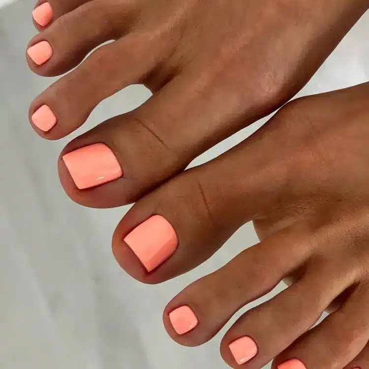 39 Cute Pedicure Ideas for Every Season 11 Neon orange pedicure