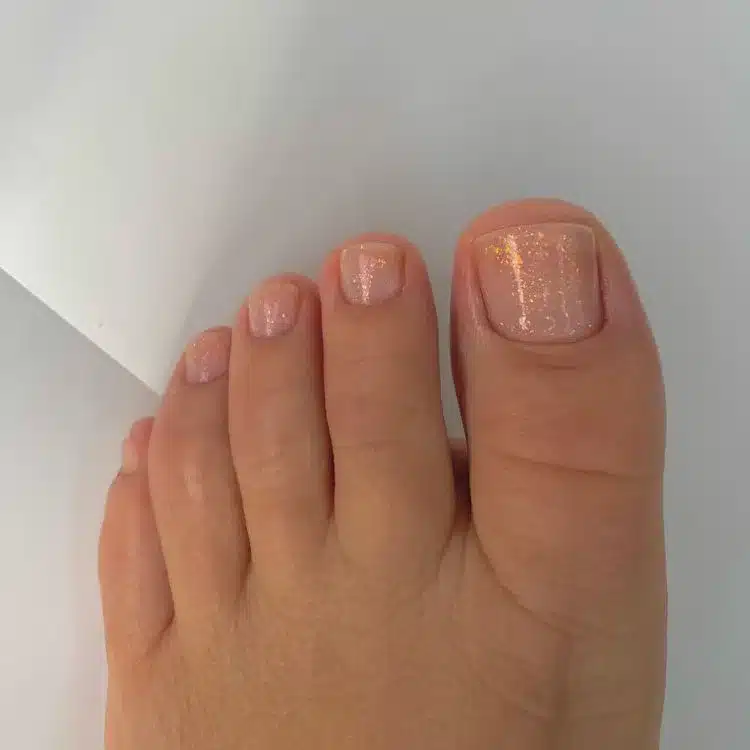 39 Cute Pedicure Ideas for Every Season 23 Nude shimmer pedicure