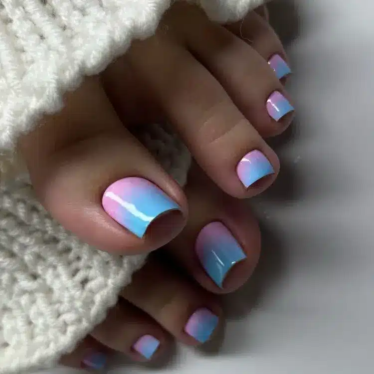 39 Cute Pedicure Ideas for Every Season 25 Pink and blue cotton candy ombre pedicure