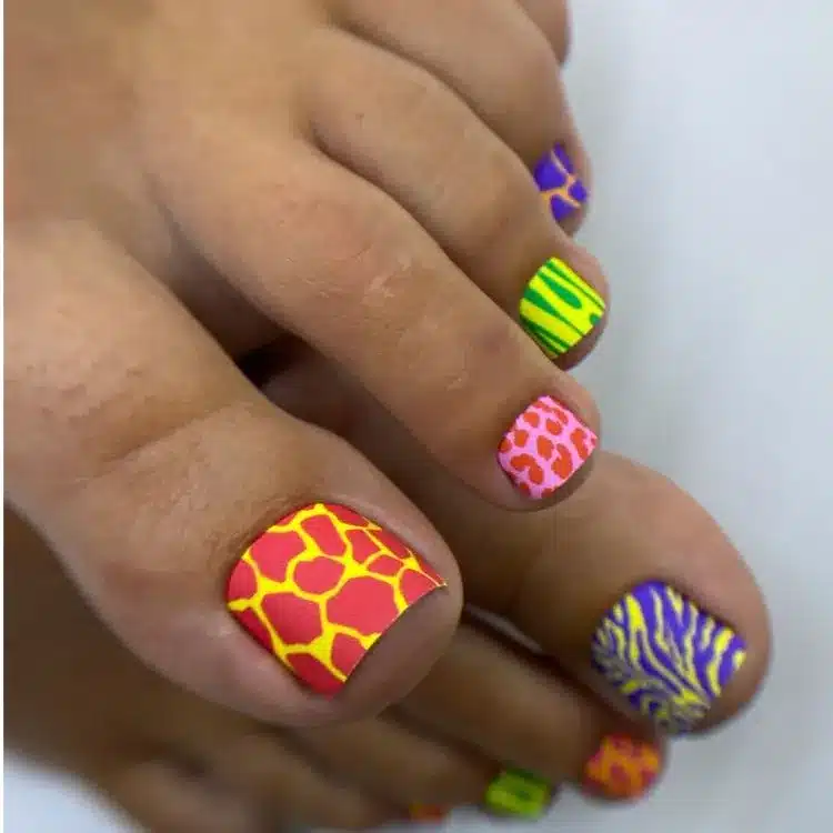 39 Cute Pedicure Ideas for Every Season 35 Multicolored animal print pedicure