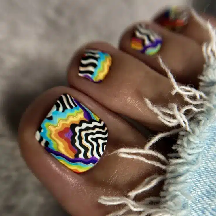 39 Cute Pedicure Ideas for Every Season 39 Trippy rainbow melt pedicure