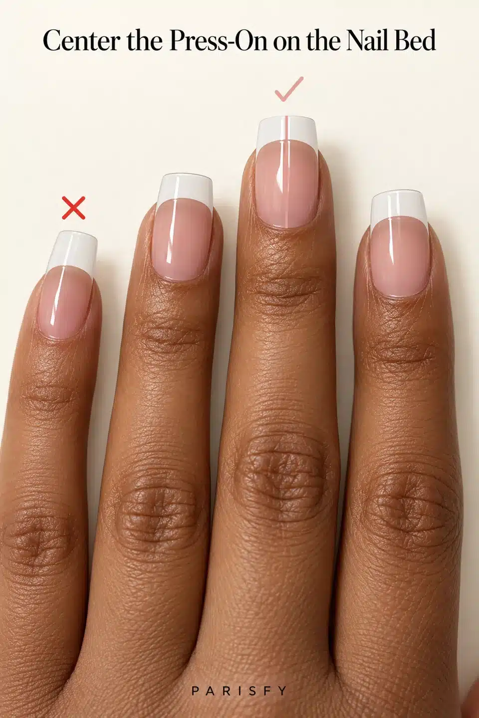 How to Fix a Crooked Press-On Nail (3 Safe Fixes) 3 How to Fix a Crooked Press-On Nail – Center Press-On Nail on Natural Nail Bed